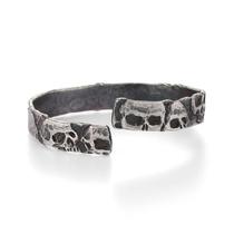 Pulseira 99 Silver Skull para homens, feita à mão com punho aberto