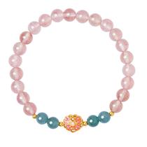 Pulseira 999 de prata com quartzo de morango para mulheres