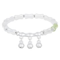 Pulseira 999 Silver Bamboo para mulheres com nefrite natural Pulseira 999 Silver Bamboo para mulheres com nefrite natural
