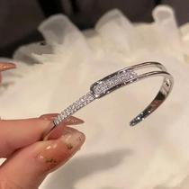 Pulseira Aberta De Zircônia Micro Prateada Para Mulheres, Design Simples Coreano, Bracelete Versátil Pulseira Aberta De Zircônia Micro Prateada Para Mulheres, Design Simples Coreano, Bracelete Versátil
