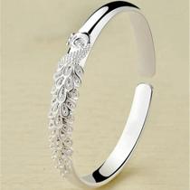 Pulseira Aberta Feminina De Prata Esterlina 925 Com Design De Pavão Acessório Elegante Para