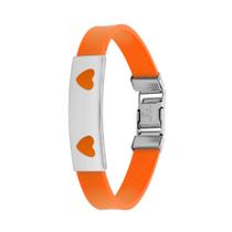 Pulseira Aço Color Teen Laranja c/ Desenho Coração 10mm 21cm