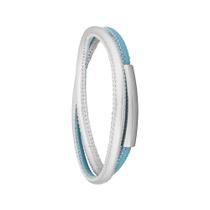 Pulseira Aço Couro Duo Light Blue e Silver 5mm Pulseira Aço Couro Duo Light Blue e Silver 5mm