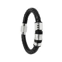 Pulseira Aço Couro Larga com Caucciù 12mm 20cm Pulseira Aço Couro Larga com Caucciù 12mm 20cm