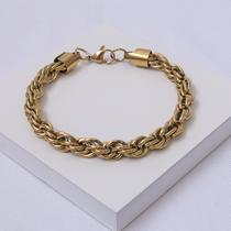 Pulseira Aço Inox Dourada Cordão Baiano Grossa - 8mm