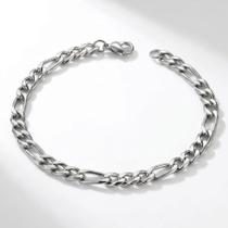 Pulseira Aço Inox Elo 3 e 1 Prateado Grossa Moda
