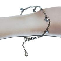 Pulseira aço inox estilo borboleta e zircônias brilhante e resistente