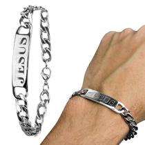 Pulseira aço inox jesus cristo prata masculina religiosa