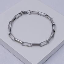 Pulseira Aço Inox Masculina Elo Retangular - 21cm