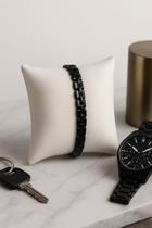 Pulseira aço inox Masculina elos pretos fosco comprimento 21 cm