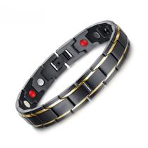Pulseira Aço Inoxidável 316L Magnética Neodímio Filetes Folheado A Ouro