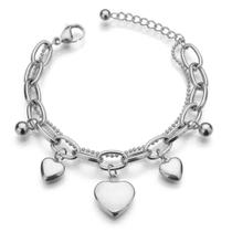 Pulseira aço inoxidável banhada a prata com coração