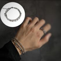 Pulseira aço prata ajustável/ bracelete prateado masculino/ Presente para homem moderno