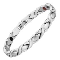 Pulseira Aço Titânio Prata / Folheda a Ouro 18K Magnetica Fecho Oculto