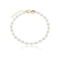 Pulseira Adulta Feminina Pérolas Banhado a Ouro 18k Delicada