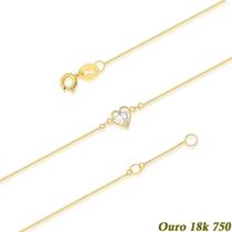 Pulseira Adulto Ouro 18k 0,750 Coração De Zircônia 5mm - 20cm Branca