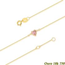 Pulseira Adulto Ouro 18k 0,750 Coração De Zircônia 5mm - 20cm Rosa