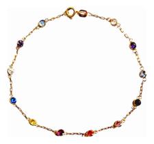 PULSEIRA ADULTO PEDRA ZIRCONIA COLORIDA 3MM EM OURO 18K/750 - 18,5cm