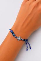 Pulseira Ajustável Azul Escuro Olho Grego com Pingente Cruz Proteção Fé Amuleto Pulseira Ajustável Azul Escuro Olho Grego com Pingente Cruz Proteção Fé Amuleto