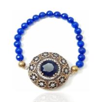 Pulseira Ajustável Azul Pedra Preta E Branca Prata Turca 925 Pulseira Ajustável Azul Pedra Preta E Branca Prata Turca 925