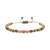 Pulseira Ajustável Com Contas De Pedra Natural Multicoloridas E Espaçadores Dourados Para Mulheres,