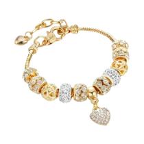 Pulseira Ajustável Com Pingente De Cristal Em Forma De Coração Rosa E Branco, Flor De Vidro, Prata E Pulseira Ajustável Com Pingente De Cristal Em Forma De Coração Rosa E Branco, Flor De Vidro, Prata E