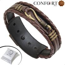 Pulseira Ajustável De Couro Masculina Anzol Pescaria Proteção Força Prosperidade Pulseira Ajustável De Couro Masculina Anzol Pescaria Proteção Força Prosperidade