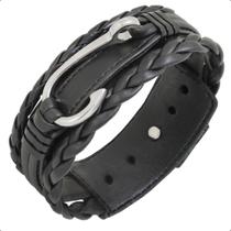 Pulseira Ajustável De Couro Masculina Anzol Pescaria Proteção Força Prosperidade