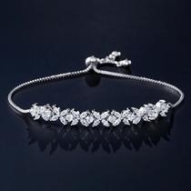 Pulseira Ajustável De Prata Com Pingente De Flor De Zircônia Para Mulheres, Joias De Moda Para