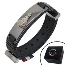Pulseira Ajustável Nossa Senhora Maria Mãe Jesus Couro Legítimo Inox