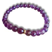Pulseira Ametista 6mm, entremeio rondele com strass (F. OURO) Pulseira Ametista 6mm, entremeio rondele com strass (F. OURO)