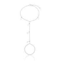 PULSEIRA ANEL 20CM COM PINGENTE ESTRELA E LUA - Prata Banhado a Ródio PULSEIRA ANEL 20CM COM PINGENTE ESTRELA E LUA - Prata Banhado a Ródio