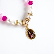 Pulseira Anjo da Guarda Rosa com Pérolas Cristal e Silicone Pulseira Anjo da Guarda Rosa com Pérolas Cristal e Silicone