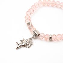 Pulseira Anjo da Guarda Rosa Cristal 10 mm e Silicone