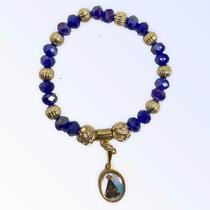 Pulseira Aparecida azul com dourado cristal e silicone
