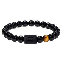 Pulseira Aquarius Zodiac com miçangas de ônix e olhos de tigre