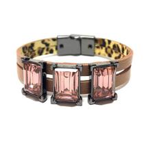 Pulseira Armazem Rr Bijoux Couro Cristais Quadrados Rose
