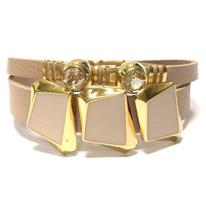 Pulseira Armazem Rr Bijoux Couro Pedra Bege