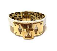 Pulseira Armem Rr Bijoux Couro Branca E Bege