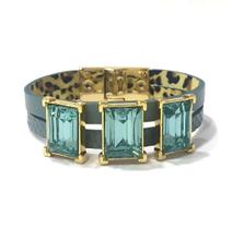 Pulseira Armem Rr Bijoux Couro Cristais Quadrados ul