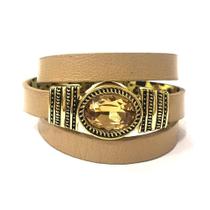 Pulseira Armem Rr Bijoux Couro Cristal Bege