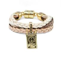 Pulseira Armem Rr Bijoux Couro Rosa Escapulário