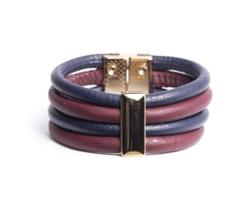 Pulseira Armem Rr Bijoux Couro ul E Vinho Dourado