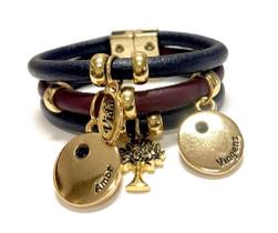 Pulseira Armem Rr Bijoux Couro Vinho E ul