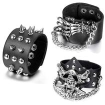 Pulseira Aroncent Spike Studded Rock Biker, conjunto de couro, 3 peças Pulseira Aroncent Spike Studded Rock Biker, conjunto de couro, 3 peças