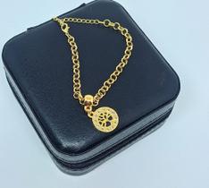 Pulseira Arvore da Vida Corrente Elo Português Pingente Arvore da Vida Cravejado Pedras Zircônias Folheado Ouro 18k Pulseira Arvore da Vida Corrente Elo Português Pingente Arvore da Vida Cravejado Pedras Zircônias Folheado Ouro 18k