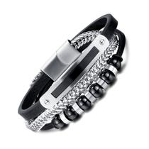Pulseira assimétrica de couro PU multicamada para homens Pulseira assimétrica de couro PU multicamada para homens