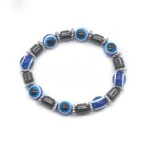 Pulseira Azul de olho grego com hematita elástico amuleto
