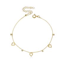 Pulseira Banhada a Ouro 18k com Mini Zircônias Quadradas e Corações Vazados Pulseira Banhada a Ouro 18k com Mini Zircônias Quadradas e Corações Vazados