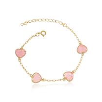 Pulseira Banhada a Ouro 18K Corações Rosa Claro